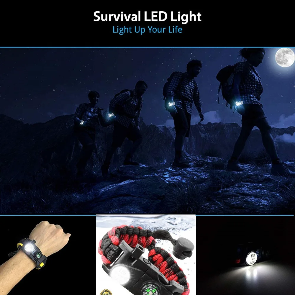 Outdoor Survival Wristband Paracord Bracelet Waterproof SOS LED Light Emergency Knife Whistle Compass multi tools Camping Equipment EDC (21)_副本
