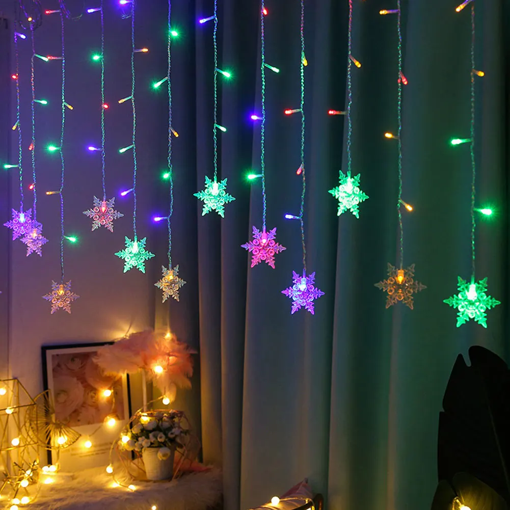 

2021 New Christmas Decoration Curtain Snowflake LED String Lights Flashing Lights Curtain Light Waterproof Outdoor Party Lights
