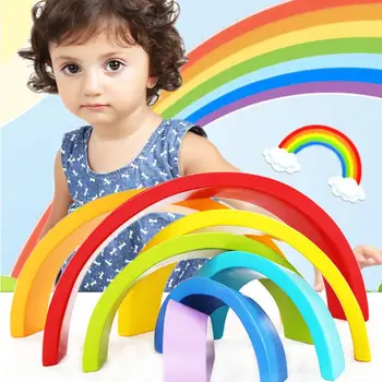 

7Pcs/Set Colorful Wooden Blocks Toys Creative Rainbow Assembling Blocks Infant Children Educational Baby Unisex Toys Gifts