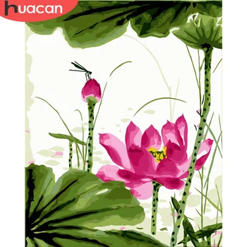 

HUACAN Pictures By Number Lotus DIY Wall Arts Oil Painting By Number On Canvas Hand Painted Flower Kits Home Decoration