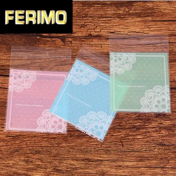 

100pcs Light Pink Blue Green Party Cookies Biscuits Bags Self-adhesive Wedding Cellophane Bag Cake Candy Gift Bags
