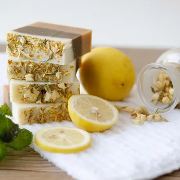 

Lemon Mint Jasmine Handmade Whitening Soap Skin Deep Cleaning Brighten Moisturizing Soap Bath Shower Soap