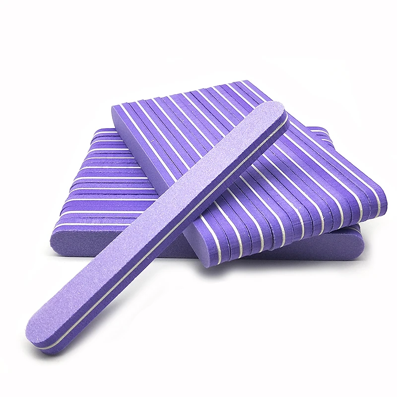 100Pcs Professional Nail File 100/180 Sandpaper Sponge Nail Buffer Sanding Block Files Purple Grinding Polishing Manicure Tools