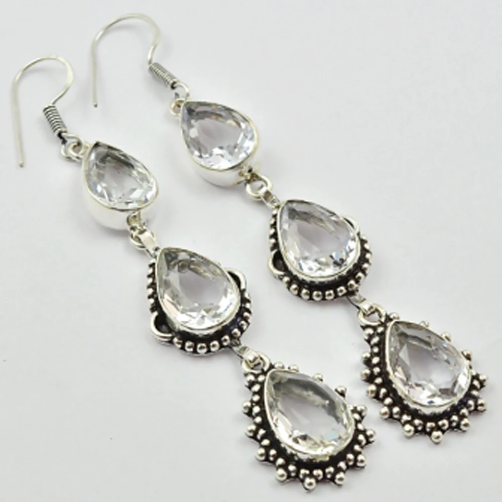 Bianco Topas, Argento Overlay Su Orecchini Di Rame, 84 Millimetri, E2776