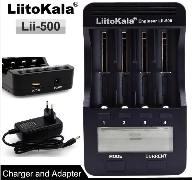 Lii500 and adapter Умное устройство для зарядки никель-металлогидридных аккумуляторов от компании Liitokala: Lii-500 S1 S2 Lii-PD4 ЖК-дисплей Батарея Зарядное устройство, 3,7 V 18650 20700B 20700 10440 14500 26650 AA зарядное устройство для никель-металл-гидридных и литиевых Батарея - Цвет: Lii500 and adapter