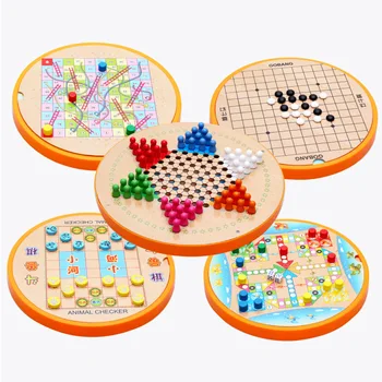 

Strategy Toy Board Game Wooden Flying Chess Chinese Checkers Five-in-one Multifunctional Intelligence Early Educational Toys