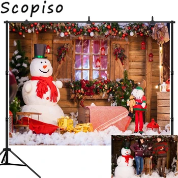 

Scopiso Christmas Tree Snowman Customized Photography Backdrop Background Photo Studio Prop Booth Party Decoration