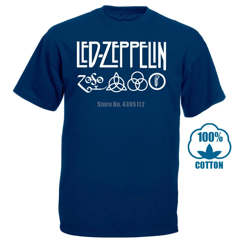 Тёмно-синий Led Zeppelin рок группа футболка мужская Горячая Летняя футболка с коротким рукавом и круглым вырезом хлопок панк фитнес 012499 - Цвет: Тёмно-синий