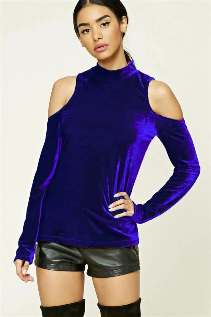 Blusa abierta con hombros de terciopelo Terry Pau TP101135|Blusas y camisas| AliExpress