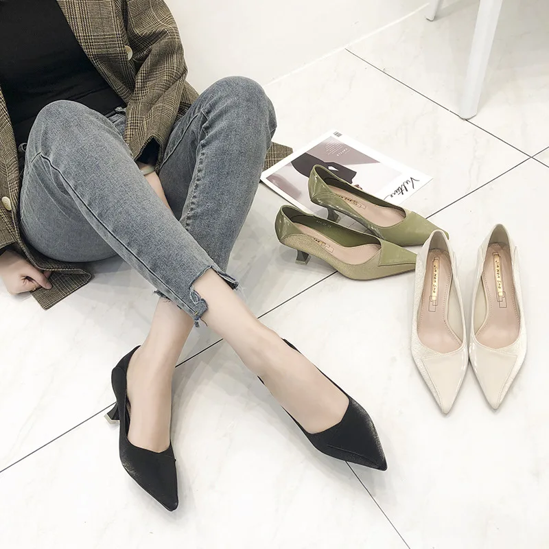

High Heel Shoes Women's Thin Heeled Pointed-Toe Nude Shoes Autumn 2020 New Style Spring Business Ozhouzhan French GIRL'S Black A