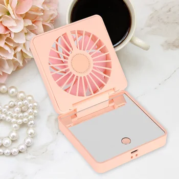 

Foldable Makeup Mirror Fan w/ Neck Lanyard Mini Portable Small Fans USB Charging fan for Outdoor Sport Air Cooler Multifunctions