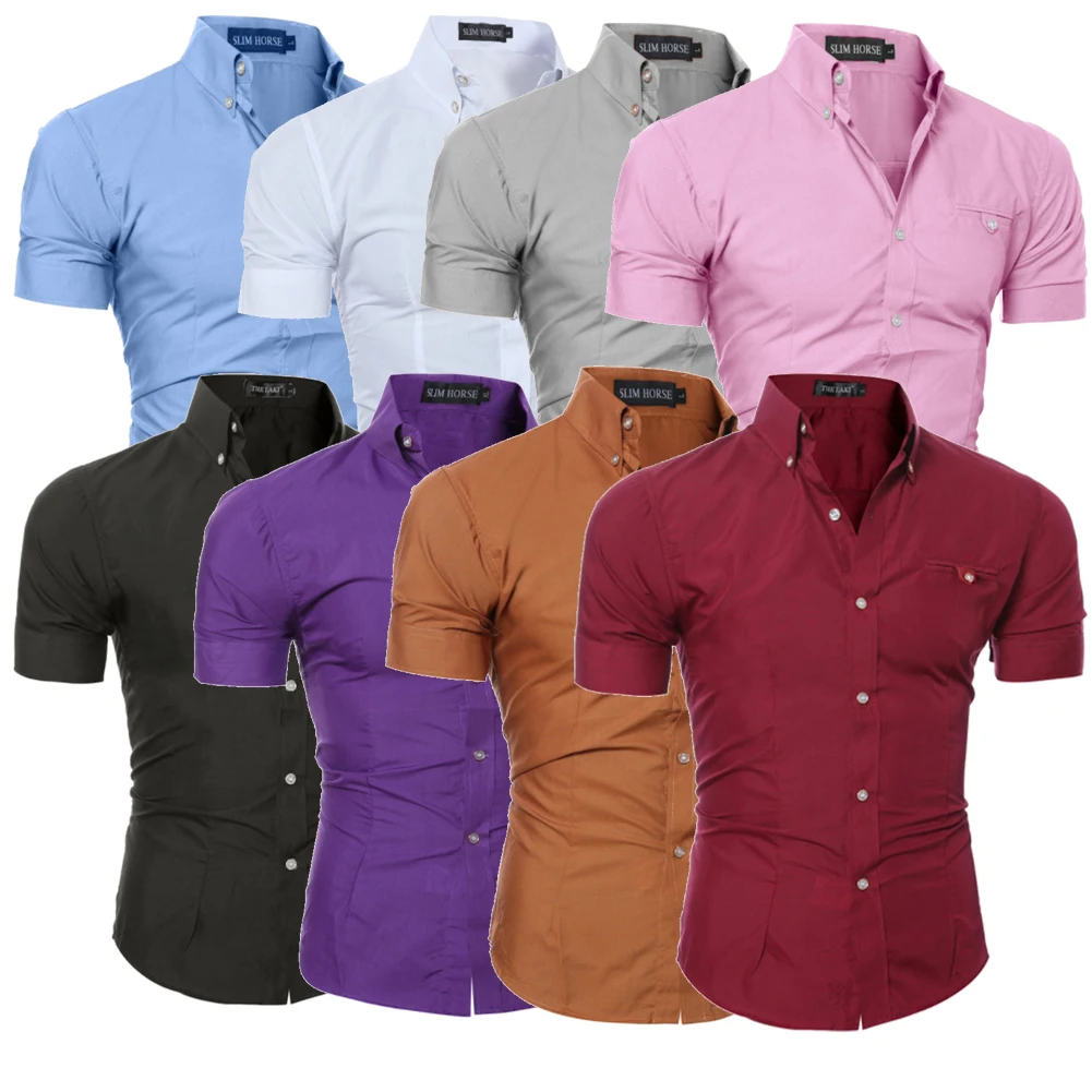 Мужская приталенная рубашка с коротким рукавом стильные официальные топы Мужские повседневные с коротким рукавом пуговицы для рубашки верхняя одежда однотонного размера плюс W3