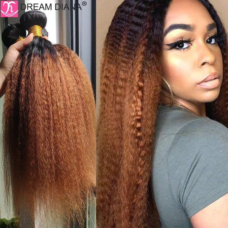DreamDiana-mechones rizados de cabello humano Afro, cabello brasileño ombré, Remy, 1B, 30 mechones, 2 tonos, 100%