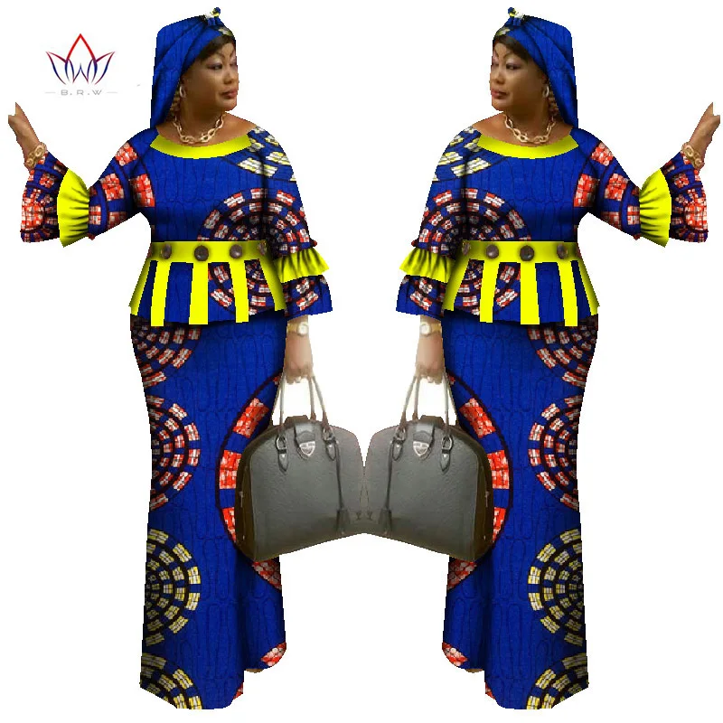 Африканская юбка для женщин с круглым вырезом африканская одежда с принтом для женщин комплект хлопковой юбки с длинным рукавом африканская одежда традиционная WY1096 - Цвет: 4