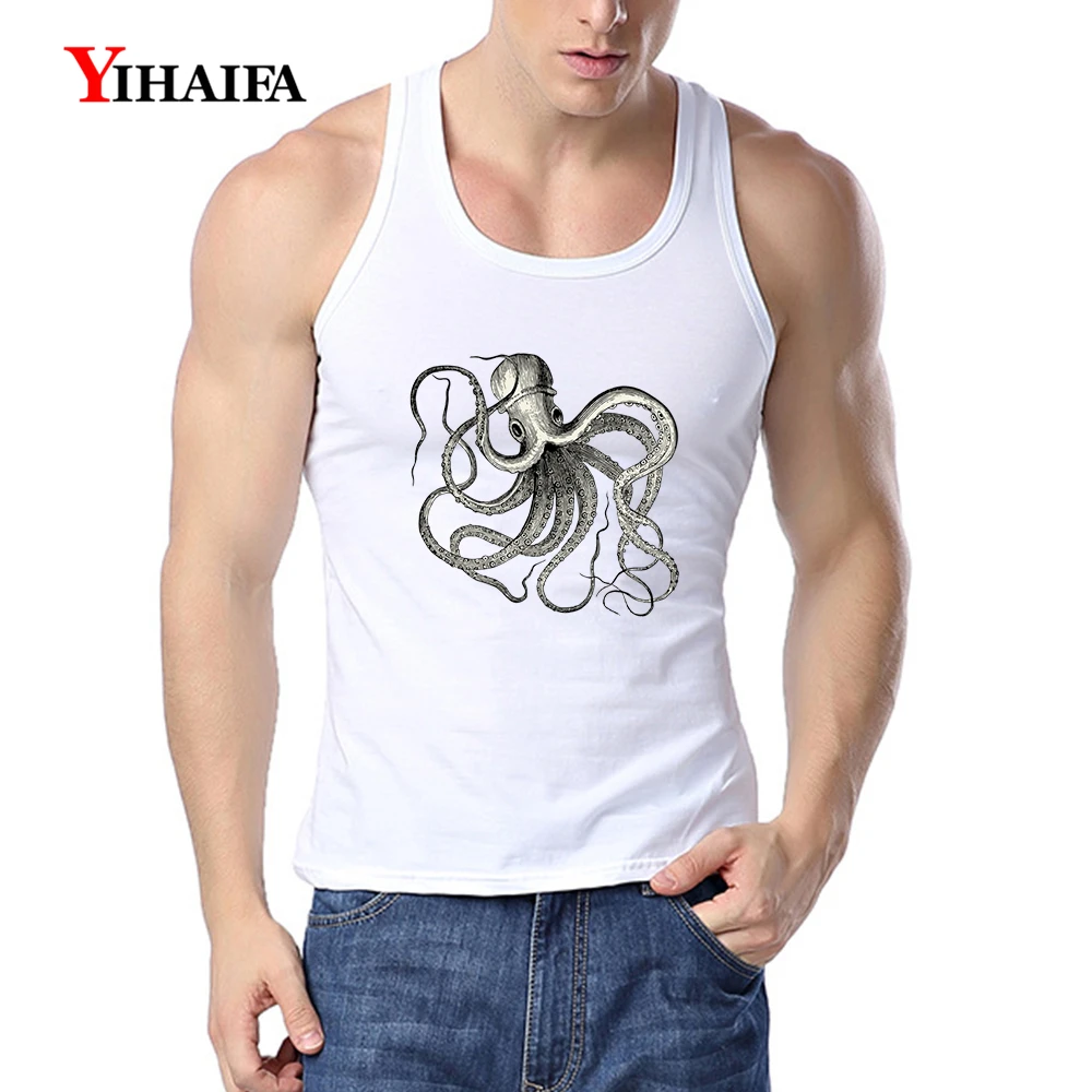 

YIHAIFA Mens Gym Tank Top Animal Octopus Printed Undershirt Bodybuilding Singlet Fitness Men Sleeveless Vest Fitness Clothing