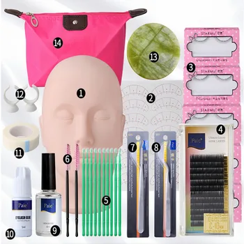 

Professional 14pcs/Set Training Head Model False Eyelashes Extension Practice Silicone Mannequin Head Cotton Swabs Tweezers Kits