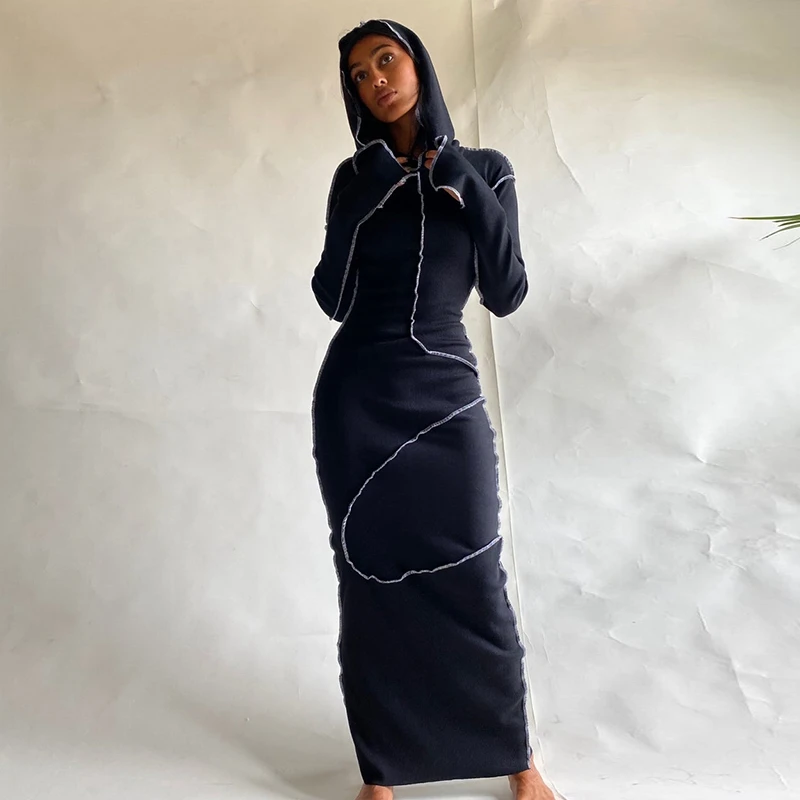 bodycon hooded maxi dress