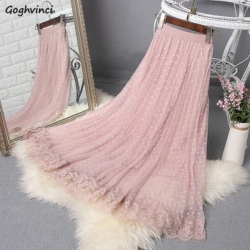 

Skirts Women Summer High Waist Loose Lace Mesh Skirt Solid Fashion Elegant Comfortable Womens High-quality Chic Daily Ladies New