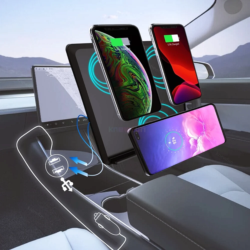

Upgraded For Tesla Model 3 Y Mobile Phone Wireless Fast Charging Pad Accessories Center Console Horizontally Charger for iPhone