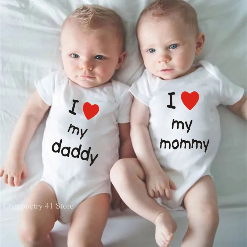 I Love My Daddy Mommy Newborn Boys Girls Romper Infant Black Cotton Toddler Baby Short Sleeve Jumpsuit Clothes Twin Baby Clothes 2