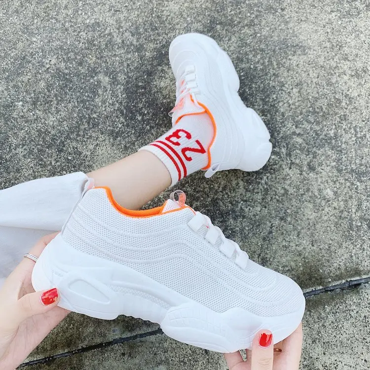 

DUSTO Lightweight Running Shoes Athletic Shoes Women's 2019 Autumn New Style Semi-high Heeled Soft-Sole Dad Shoes Fly Woven Vers