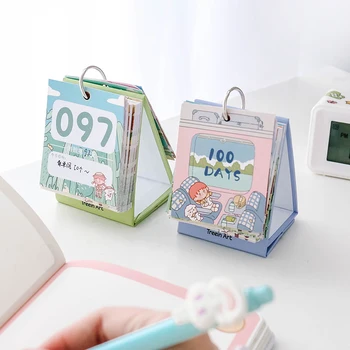 

Kawaii stationery cartoon cute ornaments desk calendar time plan 100 days countdown plan book calendar 2021 office desk