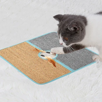 

Board Kitten Interesting Feather Scratching Pad Nail Scraper Sisal Carpet Cat Teaser Protecting Furniture Mat Pet Toys Sofa