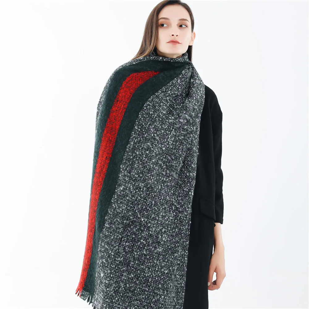 Модный уличные полосы в Европе и Америке, теплый осенний и зимний толстый удлиненный кашемировый шарф