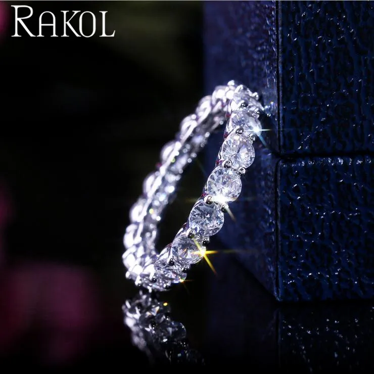 RAKOL модное роскошное кольцо с инкрустацией AAA кубическим цирконием Белое Женское Обручальное кольцо с кристаллами Подарок на годовщину RR81141