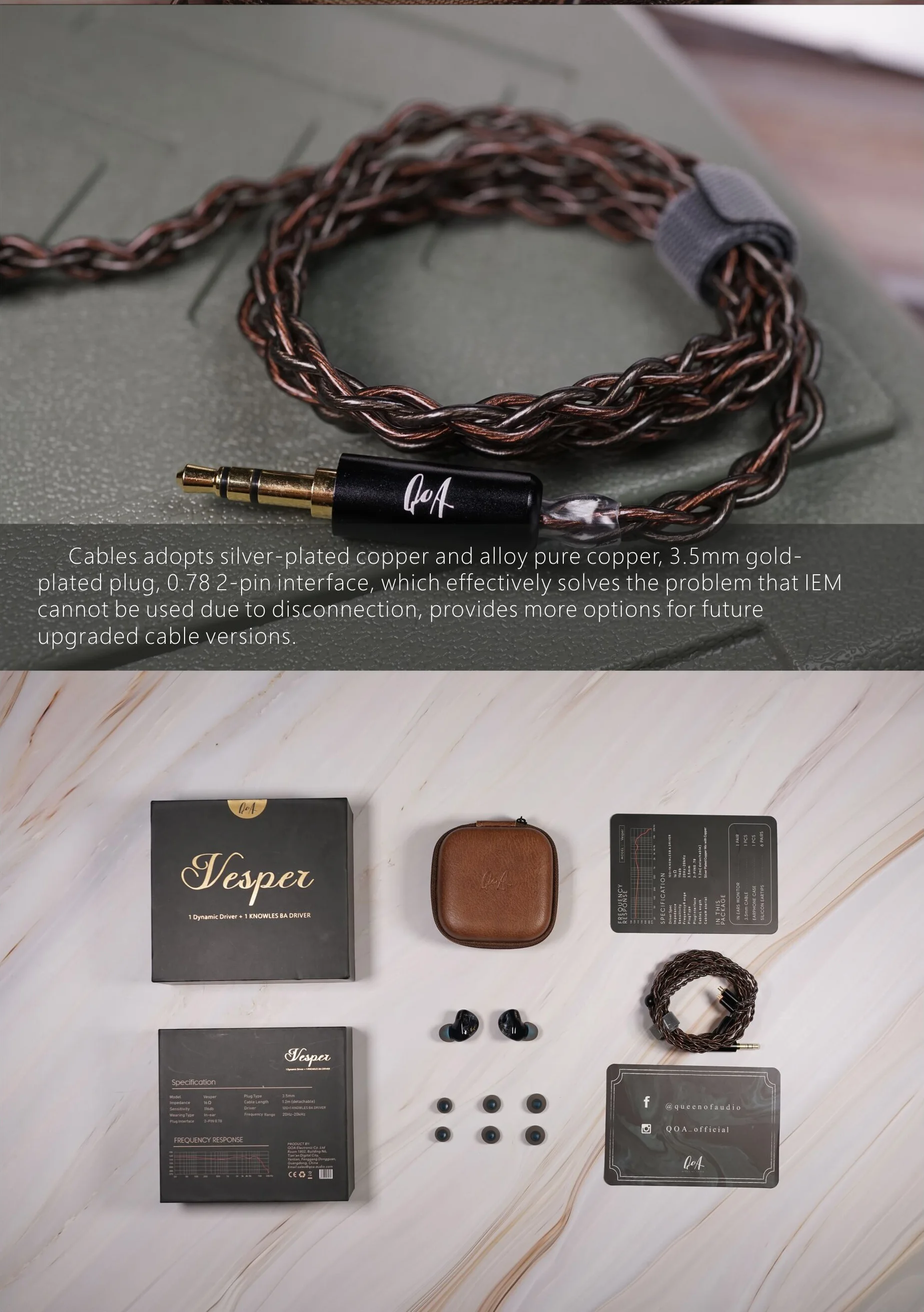 Original QOA Vesper 1BA+1DD In Ear Earphone Hybrid