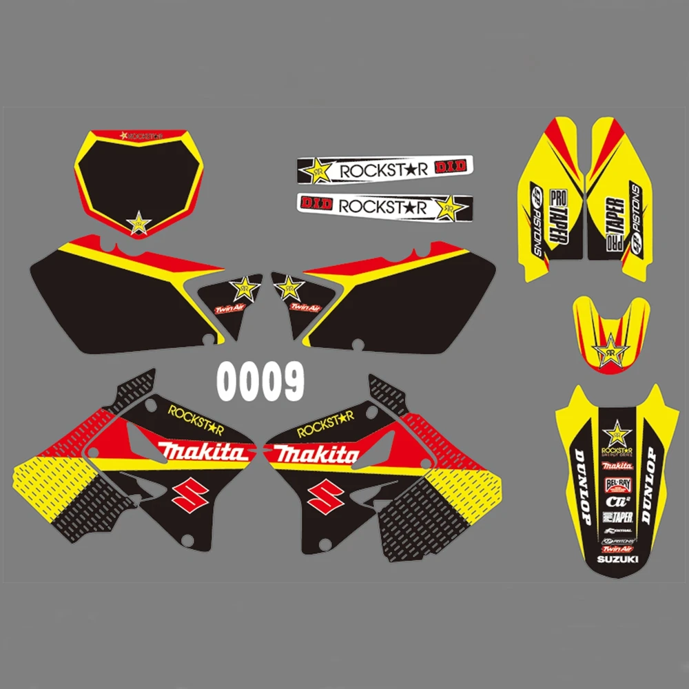 

For SUZUKI RM125 RM250 2001-2012 Graphics Decals Stickers Custom Number Name 3M Full Motorcycle Backgrounds Accessories