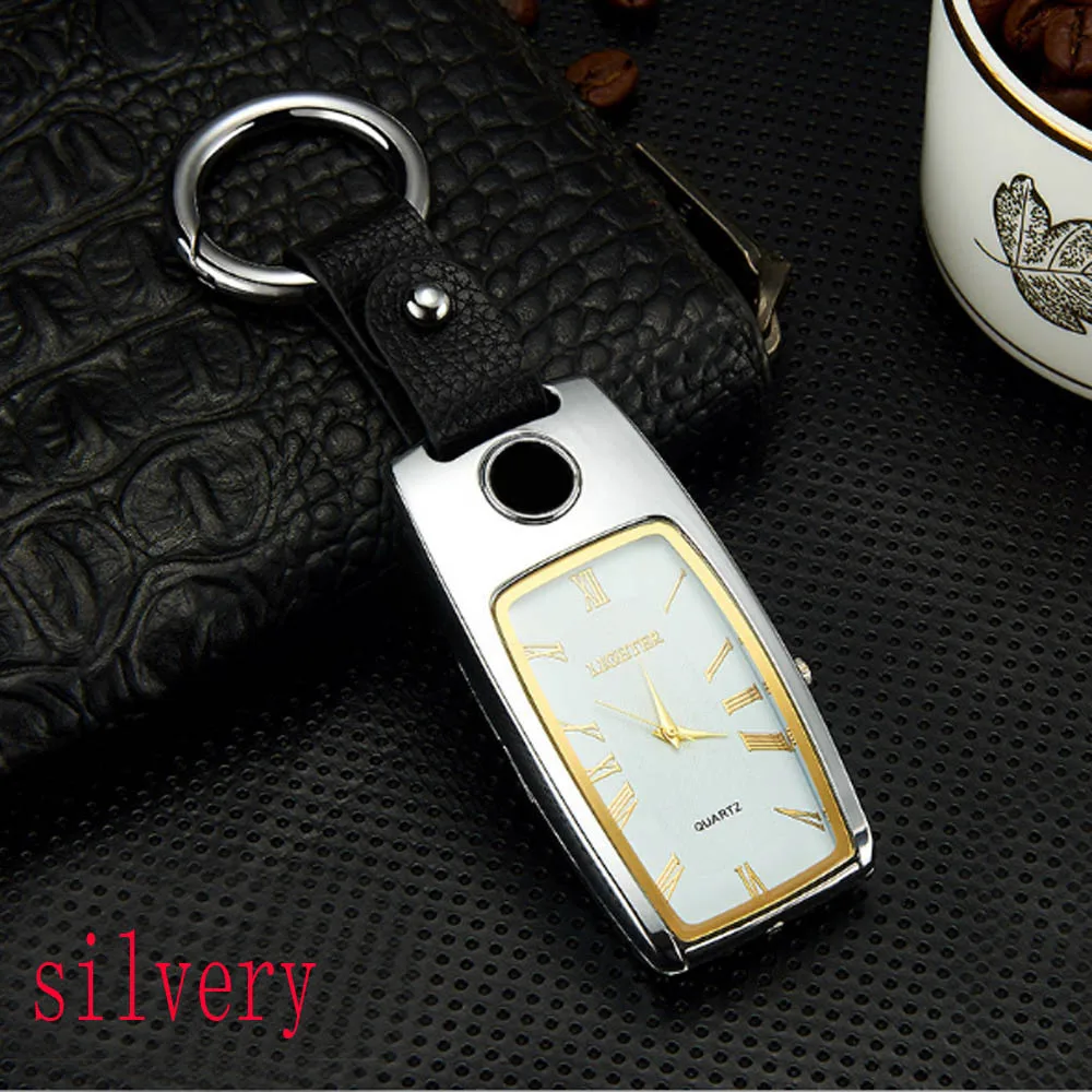 Многофункциональные часы USB прикуриватель фонарик - Цвет: silvery