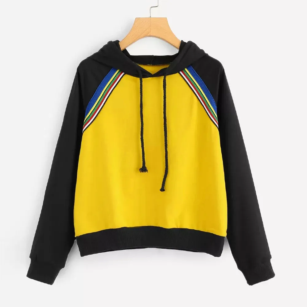 

Women Autumn Winter Hooded Color Patchwork Long Sleeve Hoodie Sweatshirt Pullover Tops Blousee 7.29