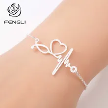 FENGLI браслет с сердцебиением и браслеты Золотое сердце ювелирные изделия для женщин аксессуары из нержавеющей стали