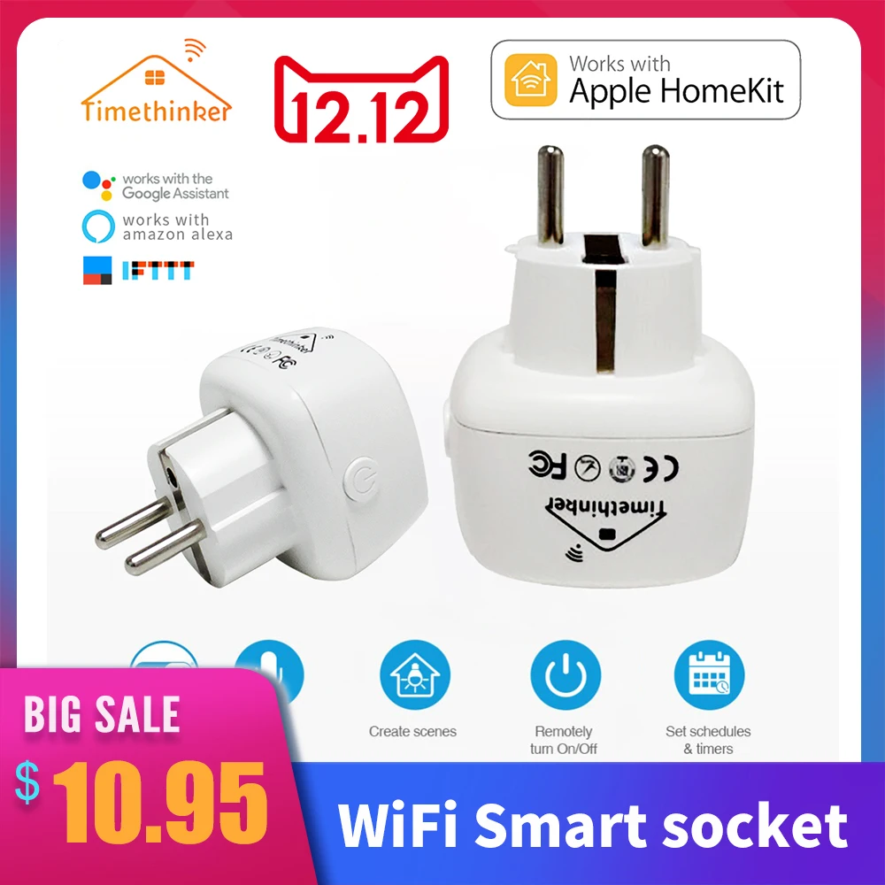 Baratos Timethinker Smart WiFi Socket para Apple Homekit enchufe de EE. UU. UE para Alexa Google Home Siri Módulo de temporizador de Control de voz enchufes Homekit