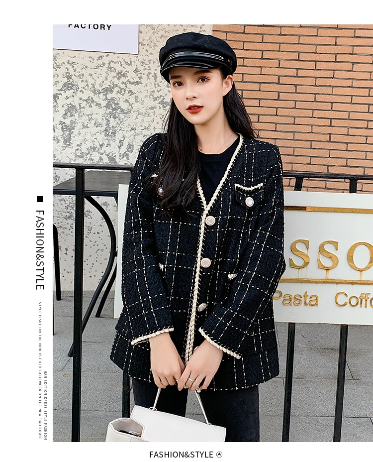 CBAFU autumn winter tweed coat fashion women jacket fragrance long sleeve wool coat vintage cardigans woolen jacket runway P605