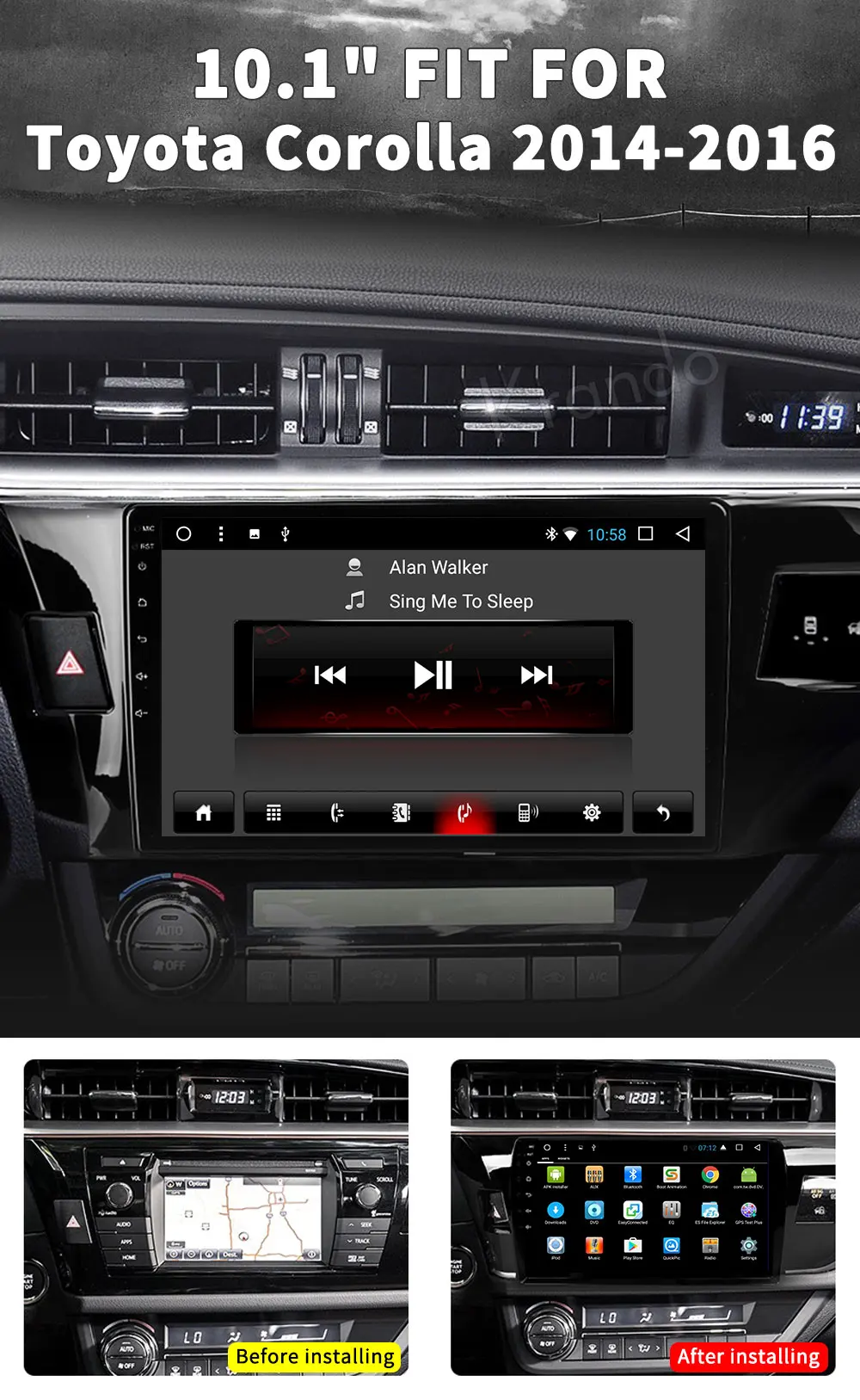 Discount Krando Android 8.1 10.1" car radio player for Toyota Corolla 2014-2016 navigation gps multimedia system 1