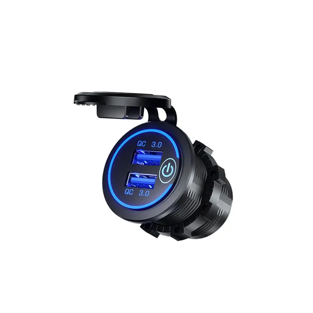 12 V/24 V Dual USB Автомобильное зарядное устройство для автомобиля QC 3,0 светодиодный быстро Зарядное устройство сенсорный выключатель для машине мотоцикле лодке адаптер для быстрого автомобильного Зарядное устройство