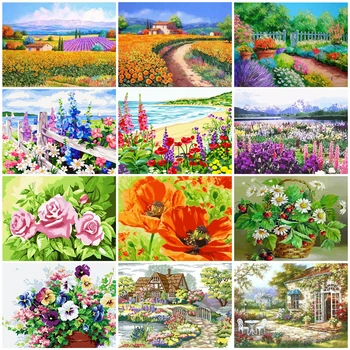

HUACAN Paint By Number Garden Hand Painted Painting Flowers Drawing On Canvas Art Gift DIY Pictures By Number Scenery Home Decor