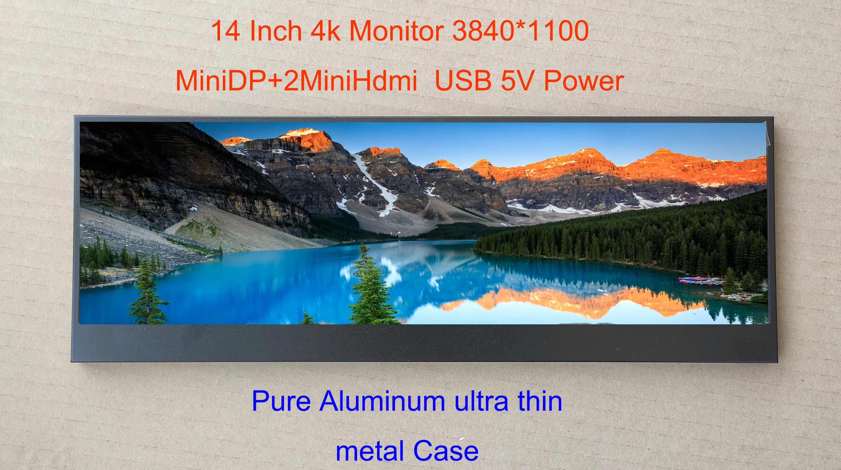 US $145.00 14 Inch LongStrip Display Case Sub screen Second Display 4K Monitor 38401100 HDMI DP USB 5V IPS LCD Ultra Thin Aluminum Case