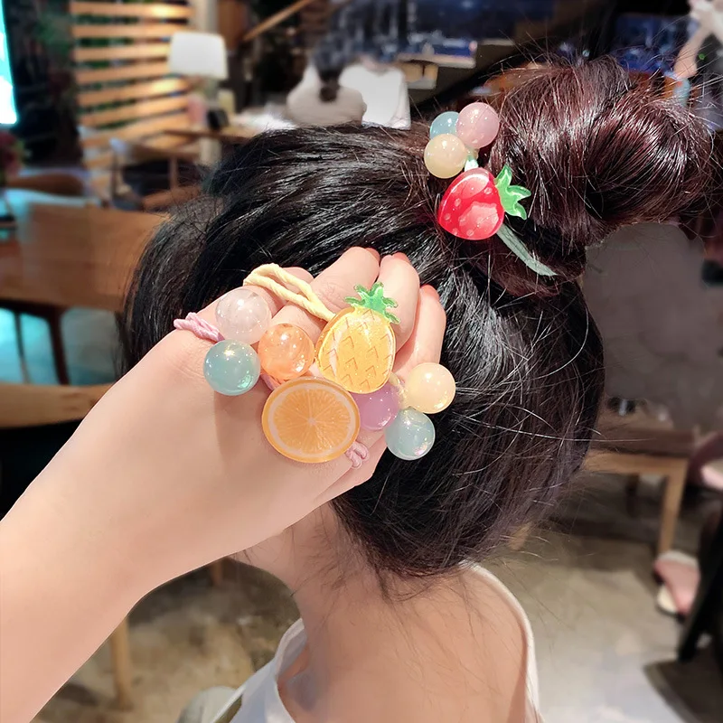 

Cute plastic Fruit shape Nylon Elastic Hair Bands Accessories Ponytail Holder Women Girls tie Hair Rope Ring Headdress headwear