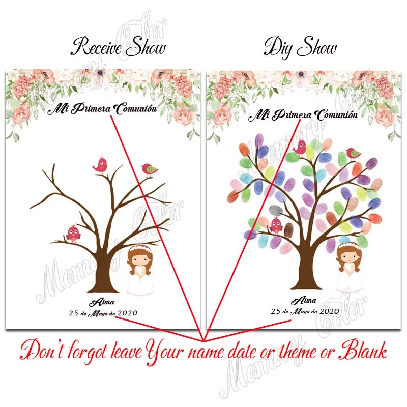 Personalized Theme Name Date Fingerprint DIY Painting Guestbook For Girl First Holy Communion Party Decoration (No Wood Frame)