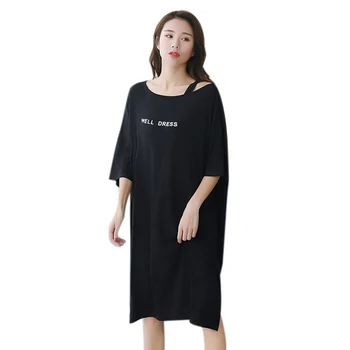 

Summer Nightdress Short-Sleeved Sleep Dress Strapless Letters Loose Black Vestido De Mujer Vetements Femmes