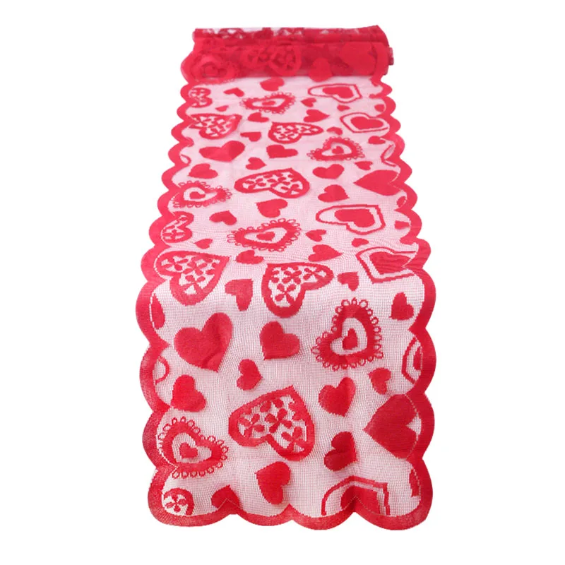 

Valentine's Day Table Runner Red Lace Table Runner for Wedding Party Valentines Decorations Home Heart Table Cloth Placemat 1Pcs