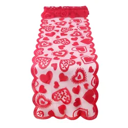 Valentine's Day Table Runner Red Lace Table Runner for Wedding Party Valentines Decorations Home Heart Table Cloth Placemat 1Pcs