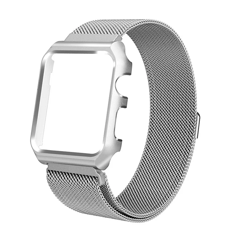 Чехол с Миланской петлей для apple watch Series 5 4 3 2 band 44 мм iwatch 38 мм 42 мм металлический ремешок из нержавеющей стали с магнитной защитой - Цвет ремешка: Silver