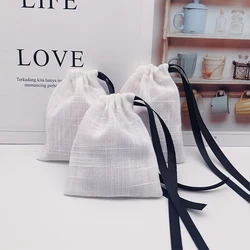 50pcs Jewelry Cotton Gift Bag with Black Ribbon 9x12cm Wedding Birthday Party Candy Pouch Jewelry Packaging Display&Pouches