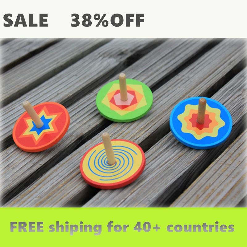 

Mookids Free Shipping Colorful Funny Handmade Painted Wood Spinning Tops Wooden Toys arena stadium toy for children