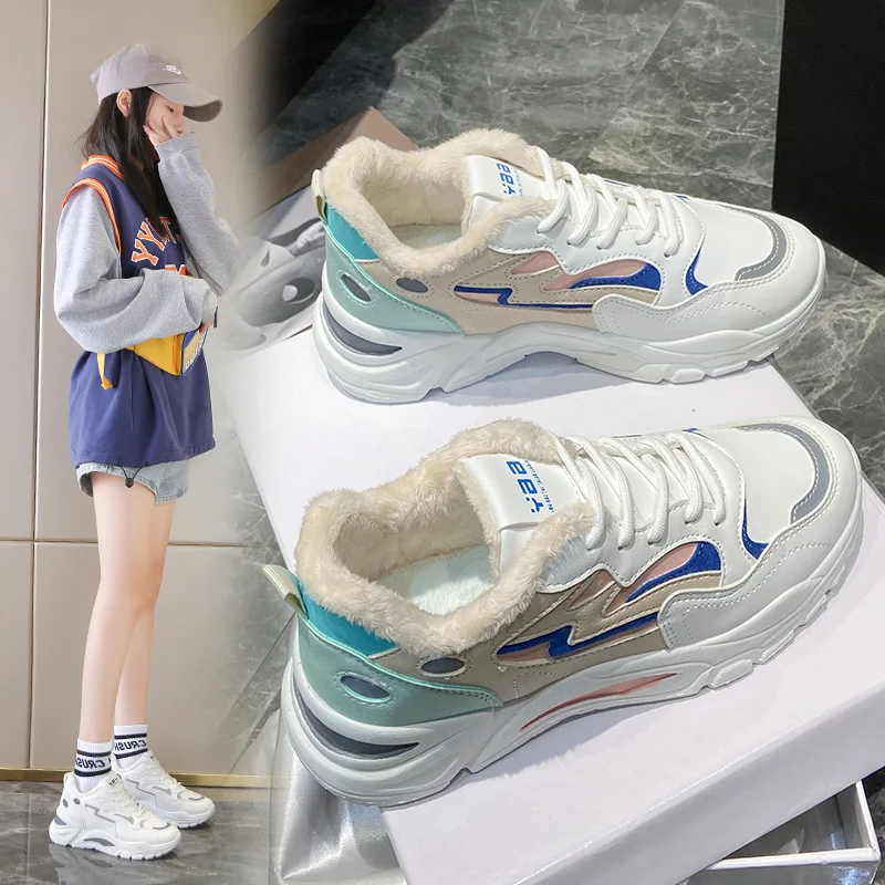 

White Winter Snow Shoes Women Platform Sneakers Velvet Fur Warm Casual Shoes Female 2021 New Winter Sneakers for Women