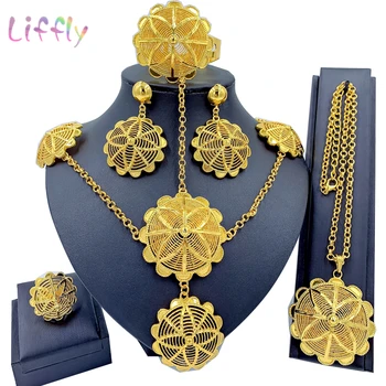 

African Elegant Bridal Wedding Jewelry Sets Necklace Bracelet Earrings Ring Luxury Jewelry Party Women Fashion Jewelry Set